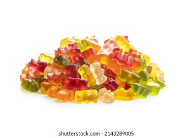 Jelly gummy bears candy. Colorful sweet confectionery isolated on white baackground. - Shutterstock ID 2143289005