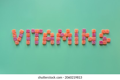 Jelly Vitamins For Children. Conceptual Health Background. The Word Vitamins