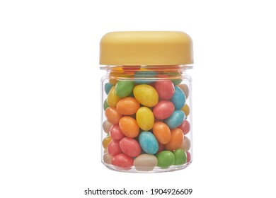 Jellybean Sweets In A Jar Isolated On A White Background