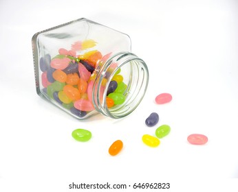 Jellybean Sweets In A Jar Isolated On A White Background