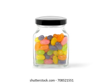 Jellybean Sweets In A Jar Isolated On A White Background