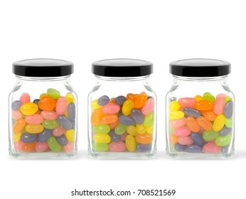 Jellybean Sweets In A Jar Isolated On A White Background