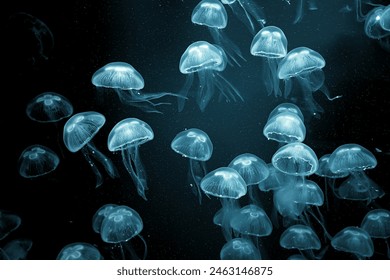 Jellyfish underwater, Jellyfishmoving in water. Beautiful lightreflection on Jellyfish in the aquarium. - Powered by Shutterstock