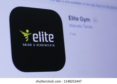 JEMBER, EAST JAVA, INDONESIA, August 02, 2018. Elite Gym App In Play Store. Close-up On The Laptop Screen.