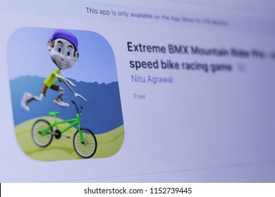 JEMBER, EAST JAVA, INDONESIA, August 09, 2018. Extreme BMX Mountain Rider Pro - Cool Speed Bike Racing Game  App In Play Store. Close-up On The Laptop Screen.