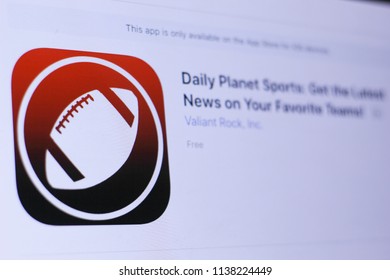 JEMBER, EAST JAVA, INDONESIA, JULY 20, 2018. Daily Planet Sports- Get The Latest News On Your Favorite Teams! App In Play Store. Close-up On The Laptop Screen.