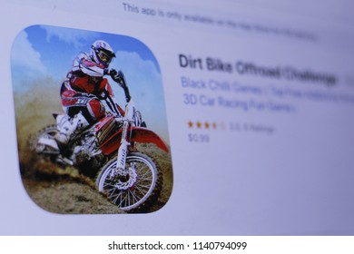 JEMBER, EAST JAVA, INDONESIA, JULY 23, 2018. Dirt Bike Offroad Challenge App In Play Store. Close-up On The Laptop Screen.