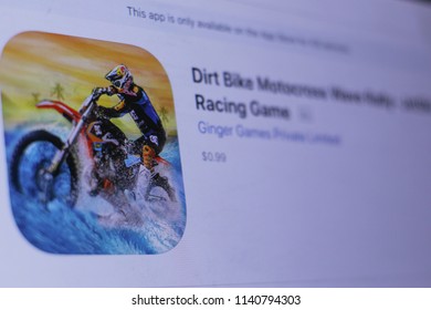 JEMBER, EAST JAVA, INDONESIA, JULY 23, 2018. Dirt Bike Motocross Wave Rally- JetSki Racing Game  App In Play Store. Close-up On The Laptop Screen.