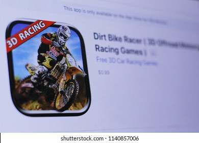 JEMBER, EAST JAVA, INDONESIA, JULY 23, 2018. Dirt Bike Racer ( 3D Offroad Motorcycle Racing Games )  App In Play Store. Close-up On The Laptop Screen.