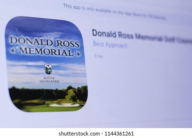 JEMBER, EAST JAVA, INDONESIA, JULY 24, 2018. Donald Ross Memorial Golf Course App In Play Store. Close-up On The Laptop Screen.