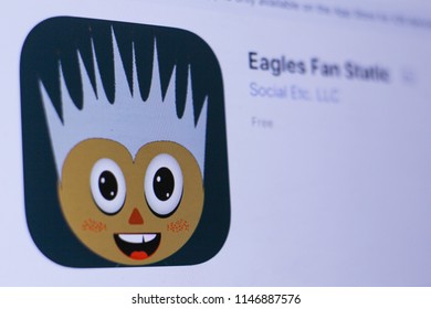 JEMBER, EAST JAVA, INDONESIA, JULY 31, 2018. Eagles Fan Static App In Play Store. Close-up On The Laptop Screen.