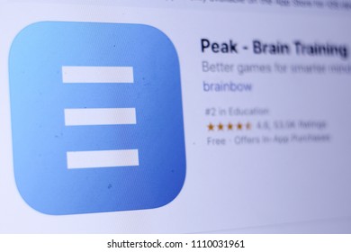 JEMBER, EAST JAVA, INDONESIA, JUNE 11, 2018. Peak - Brain Training App In Play Store. Close-up On The Laptop Screen.