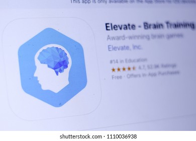 JEMBER, EAST JAVA, INDONESIA, JUNE 11, 2018. Elevate - Brain Training App In Play Store. Close-up On The Laptop Screen.