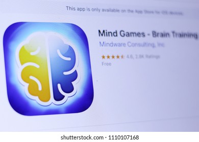 JEMBER, EAST JAVA, INDONESIA, JUNE 11, 2018. Mind Games - Brain Training App In Play Store. Close-up On The Laptop Screen.