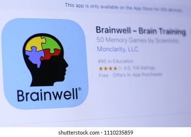 JEMBER, EAST JAVA, INDONESIA, JUNE 11, 2018. Brainwell – Brain Training App In Play Store. Close-up On The Laptop Screen.