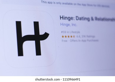 JEMBER, EAST JAVA, INDONESIA, JUNE 12, 2018. Hinge Dating & Relationships App In Play Store. Close-up On The Laptop Screen.