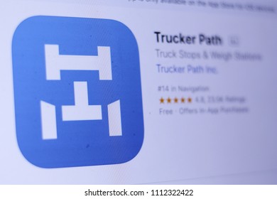 JEMBER, EAST JAVA, INDONESIA, JUNE 13, 2018. Trucker Path App In App Store. Close-up On The Laptop Screen.