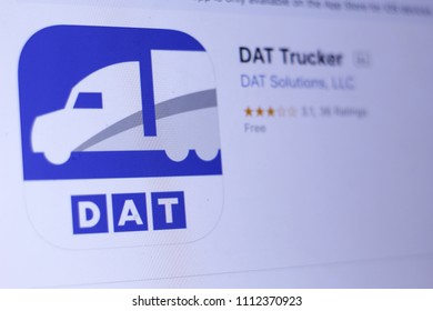 JEMBER, EAST JAVA, INDONESIA, JUNE 13, 2018. DAT Trucker App In App Store. Close-up On The Laptop Screen.