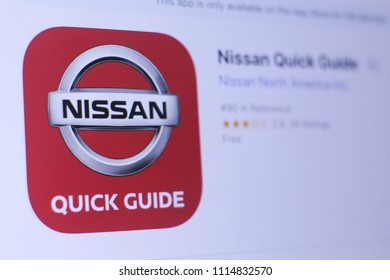 JEMBER, EAST JAVA, INDONESIA, JUNE 17, 2018. Nissan Quick Guide App In Play Store. Close-up On The Laptop Screen.