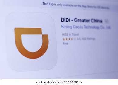 JEMBER, EAST JAVA, INDONESIA, JUNE 19, 2018. DiDi - Greater China App In Play Store. Close-up On The Laptop Screen.