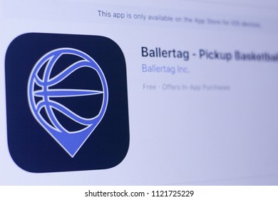 JEMBER, EAST JAVA, INDONESIA, JUNE 26, 2018. Ballertag - Pickup Basketball App In Play Store. Close-up On The Laptop Screen.