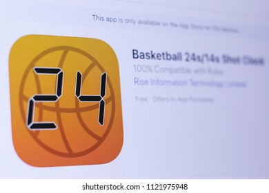 JEMBER, EAST JAVA, INDONESIA, JUNE 27, 2018. Basketball 24s-14s Shot Clock App In Play Store. Close-up On The Laptop Screen.