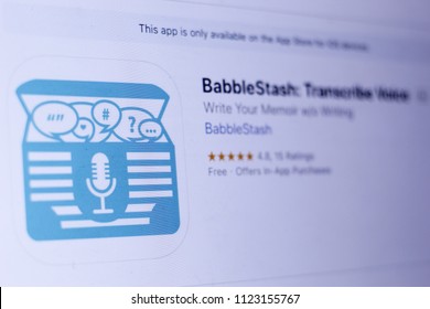 JEMBER, EAST JAVA, INDONESIA, JUNE 28, 2018. BabbleStash Transcribe Voice App In Play Store. Close-up On The Laptop Screen.