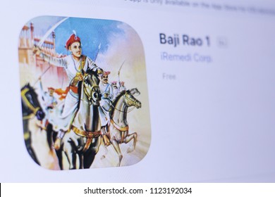 JEMBER, EAST JAVA, INDONESIA, JUNE 28, 2018. Baji Rao 1 App In Play Store. Close-up On The Laptop Screen.