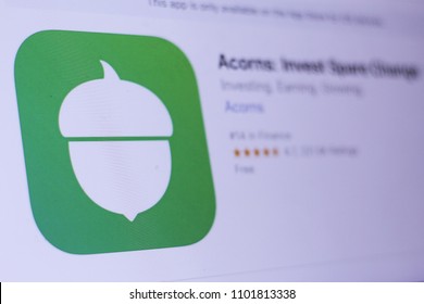 JEMBER, EAST JAVA, INDONESIA, MAY 31, 2018. Acorns - Invest Spare Change App In App Store. Close-up On The Laptop Screen.