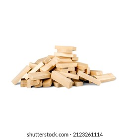 Jenga Tower Made Of Wooden Blocks Falling On Thee Background