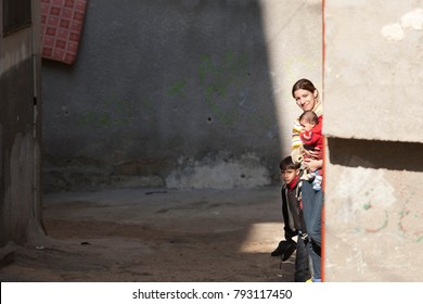 Jenin, Palestine, January 11, 2011: Palestinian Family In Jenin Refugee Camp.