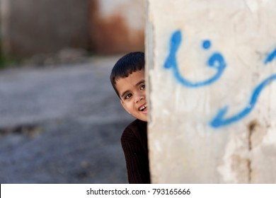 Jenin, Palestine, January 11, 2011: Palestinian Boy In Jenin Refugee Camp