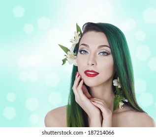 green hair red lips