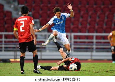 Jeon Min-Gwang (blue) Of FC Pohang Steelers In Action During The AFC Champions League 2021Group G Nagoya Grampus and FC Pohang Steelers at Rajamangala Stadium On June 25,2021 In Bangkok,Thailand.