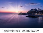 Jeongdongjin, Gangneung-si, Gangwon-do, South Korea - February 24, 2022: sunrise view of wave on Jeongdongjin Beach against