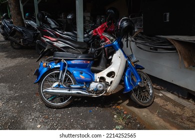 Jepara, Indonesia, 15 October 2022 Vintage Blue Motorcycle