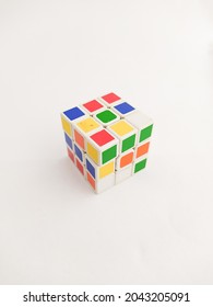 Jepara, Jawa Tengah, Indonesia - Sep 17, 2021 : Multicolor Rubic Cube On The White Background. Rubic Cube Invented By A Hungarian Architect Erno Rubik In 1974.