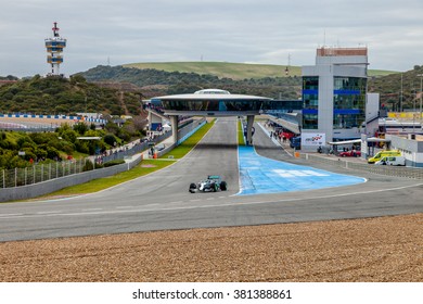 JEREZ DE LA FRONTERA, SPAIN - FEB 03:  Nico Rosberg of Mercedes AMG Petronas F1 races on training session on February 03 , 2015, in Jerez de la Frontera , Spain