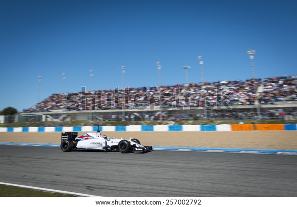 JEREZ, SPAIN -\
FEBRUARY 2ND: Valtteri Bottas testing his new FW37 Martini Williams\
Racing F1 car on the first Test at the Jerez Circuit in Jerez,\
Andalucia, Spain on Feb. 2,\
2015.