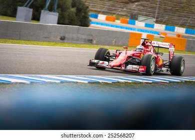 JEREZ, SPAIN - FEBRUARY 3RD: Kimi Raikkonen testing his new Ferrari SF15-T F1 car on the first Test at the Jerez Circuit in Jerez, Andalucia, Spain on Feb. 3, 2014.