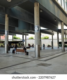 Jerez, Spain; Jul 15 2022: Inside The Bus Terminal In Jerez De La Frontera, Cadiz Province, Andalusia, Spain. Passengers Waiting