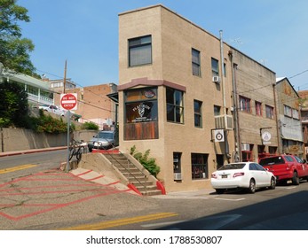 Jerome, AZ/USA-8/2/2020: Flat Iron Cafe Building In Jerome