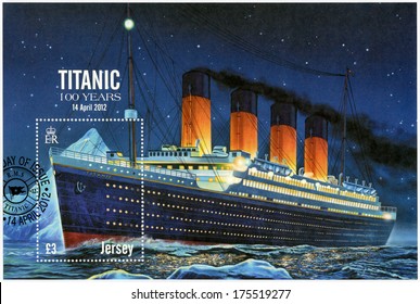 JERSEY - CIRCA 2012: A stamp printed in Jersey shows Titanic - 100 years, circa 2012