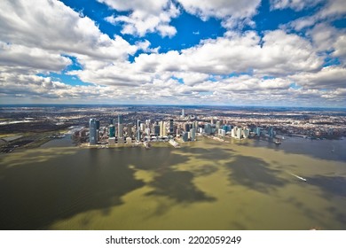 Jersey City And Hudson River Aerial Panoramic Scenic View, New Jersey, United States Of America