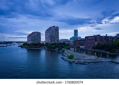 Jersey City With Morris Canal Park At Sunset. 