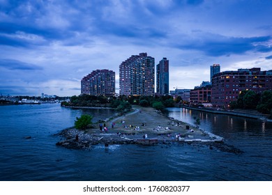 Jersey City With Morris Canal Park At Sunset. 