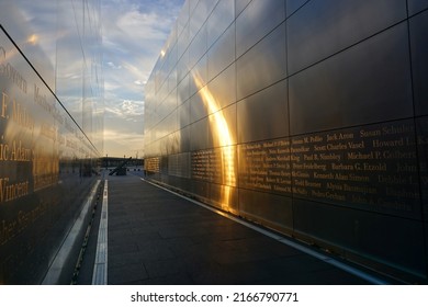 Jersey City, New Jersey - December 14, 2015: Sunset Shines Through “Empty Sky,” The Official New Jersey Memorial To The State’s Victims Of The 9-11 Terror Attack, Located In Liberty State Park.