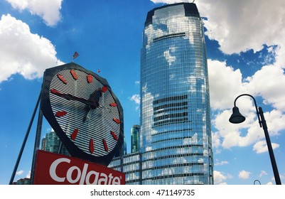 JERSEY CITY, NEW JERSEY, USA, AUGUST 2016: The Colgate Clock And Goldman Sachs Building