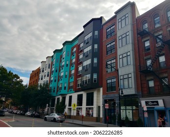 Jersey City, New Jersey, USA - October 3, 2021: View of the 245 Newark apartment building