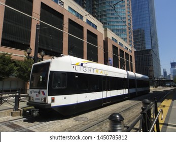 Jersey City, NJ - August 23 2012: Hudson Bergen Light Rail At The Essex Street Station